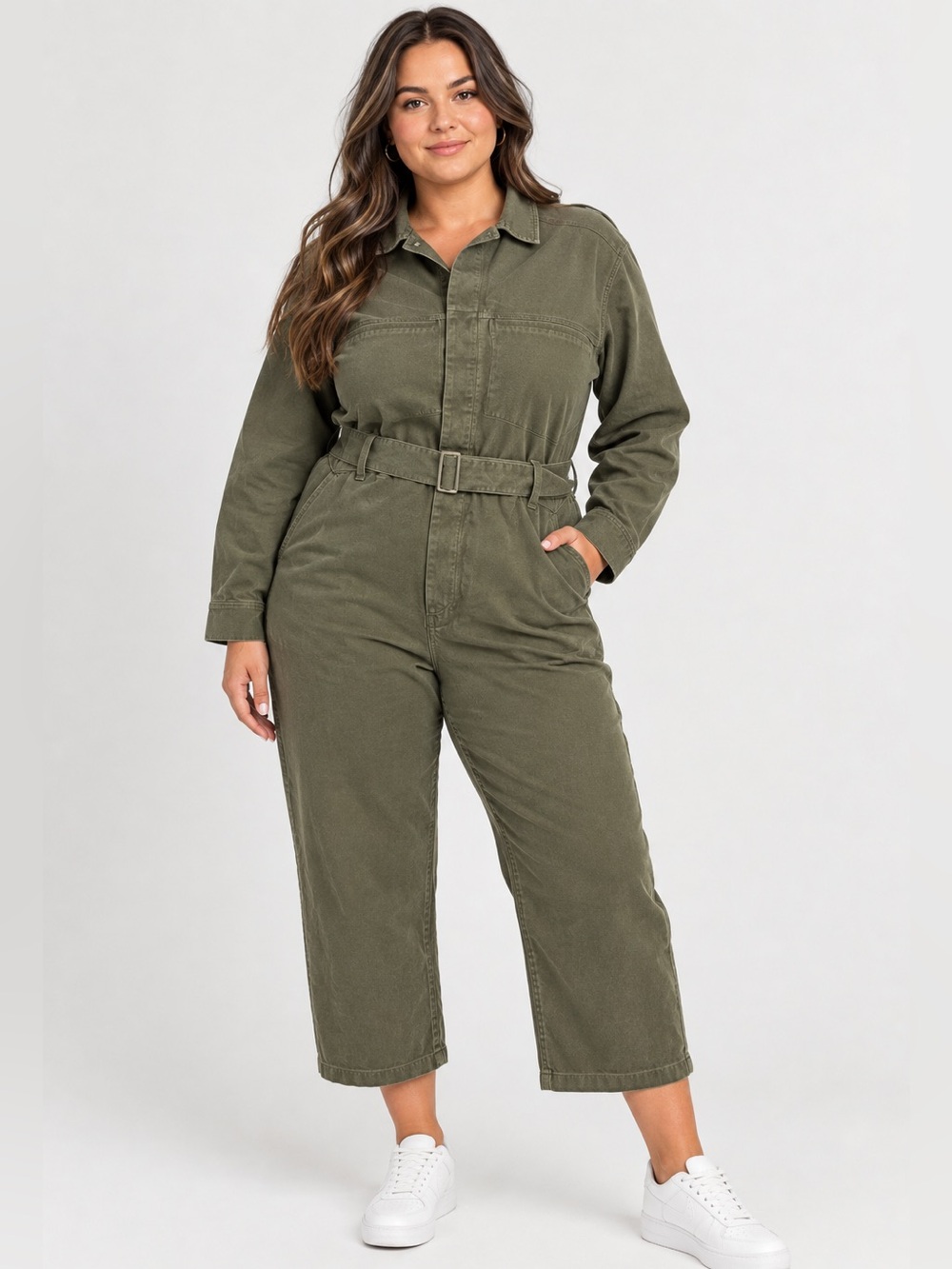 Universal Standard Olive Green Long Belted Utility Coat Cotton Twill